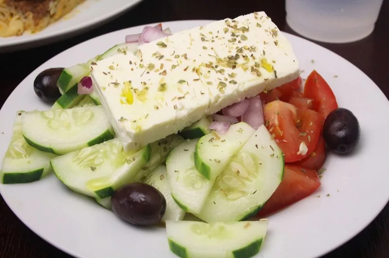 Traditional Greek salad with feta and olives