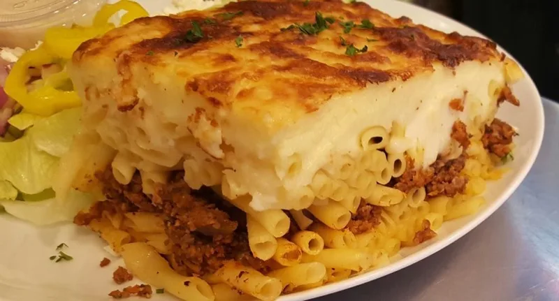 Baked pastitsio with bechamel topping